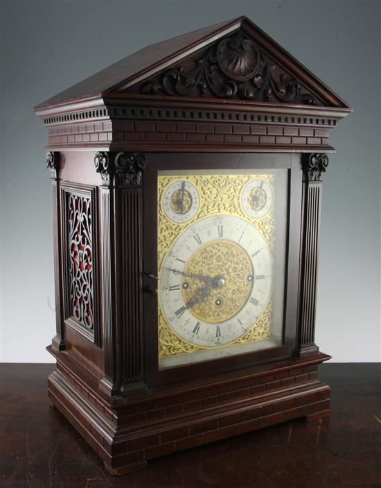 An Edwardian mahogany chiming bracket clock, clock 22.5in., overall 34in.